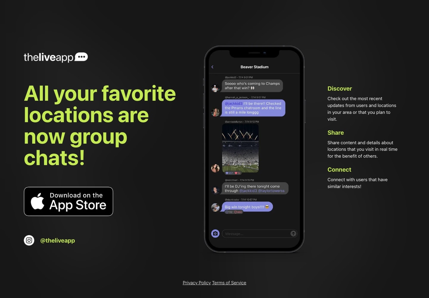 The Live App website preview